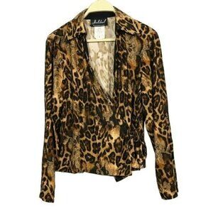 Vintage Jolibel Women Blouse Jacket Size 10 Vneck Tied Snake Camo Gothic Retro